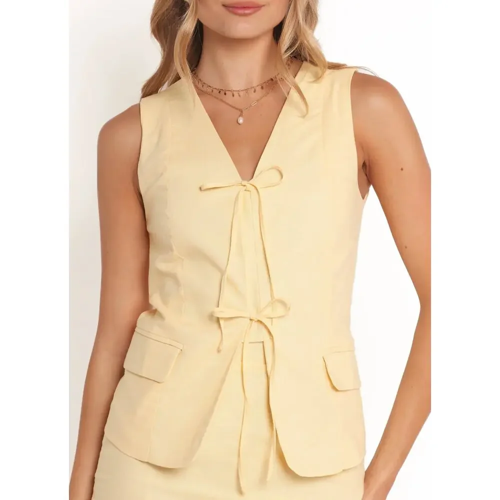 PETAL + PUP Meara Tie Front Vest Top Yellow Size Medium - Picture 1 of 7